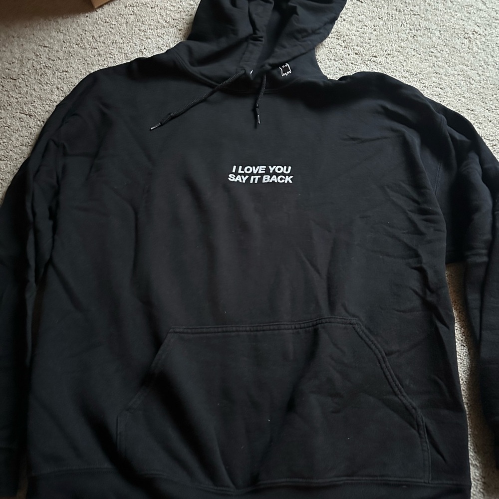 LONELY GHOST Black Hoodie with White Chest Text